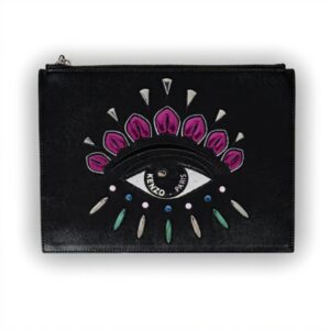 Bustina Kenzo Pelle Pochette Clutch Nero Azzurro Donna