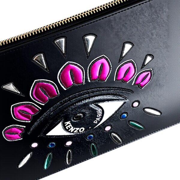 Bustina Kenzo Pelle Pochette Clutch Nero Azzurro Donna