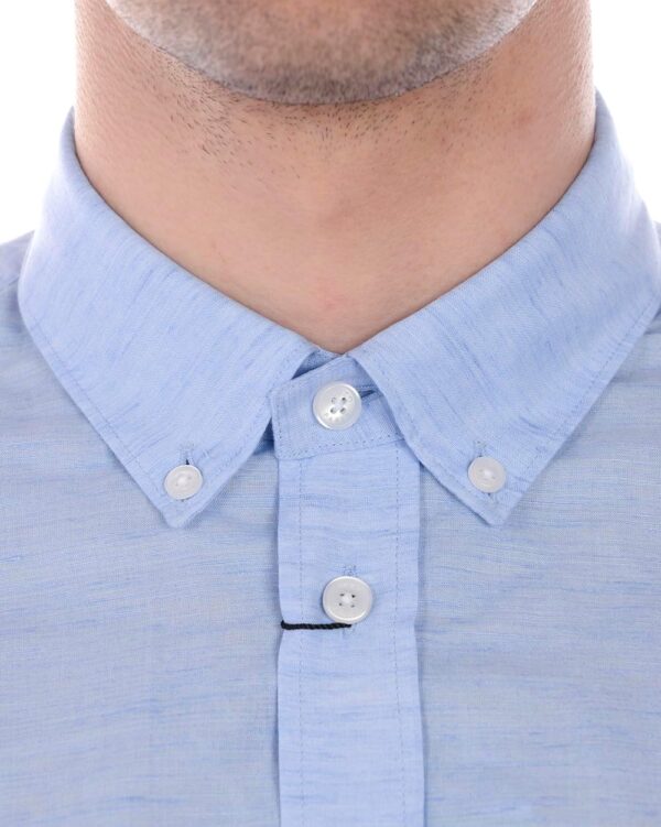 Camicia Kenzo Uomo Blu Collo Button Down Cotone Lino-8