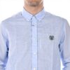 Camicia Kenzo Uomo Blu Collo Button Down Cotone Lino