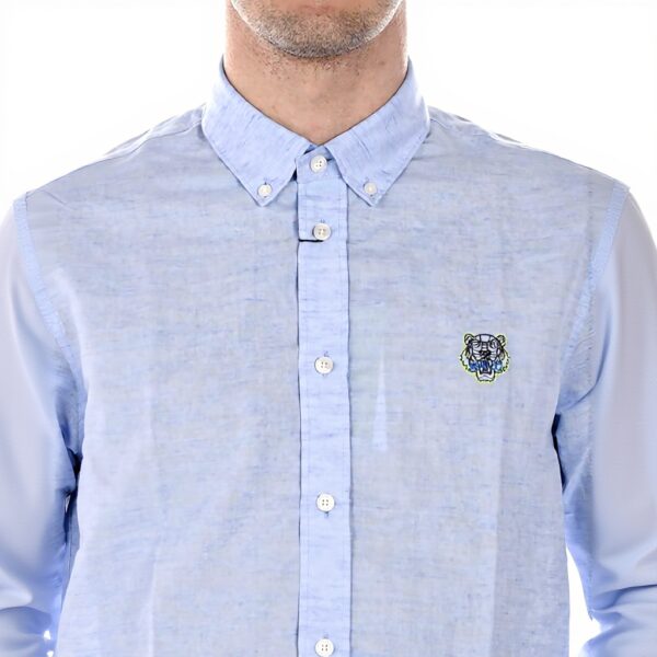 Camicia Kenzo Uomo Blu Collo Button Down Cotone Lino