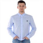 Camicia Kenzo Uomo Blu Collo Button Down Cotone Lino