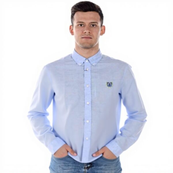 Camicia Kenzo Uomo Blu Collo Button Down Cotone Lino