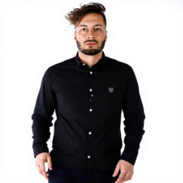 Camicia KENZO Nero Slim Fit Logo Ricamato Uomo