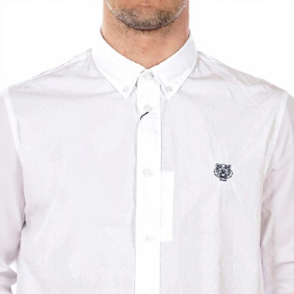 Kenzo Camicia Uomo Tiger Bianco Collo Button Down