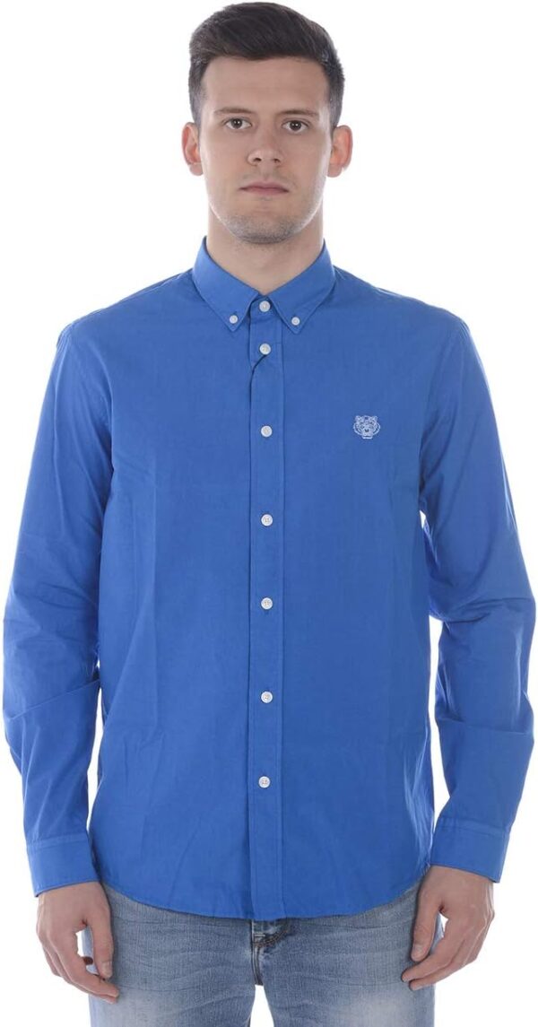 Camicia Kenzo Tiger Blu Denim Uomo Collo Button Down-0