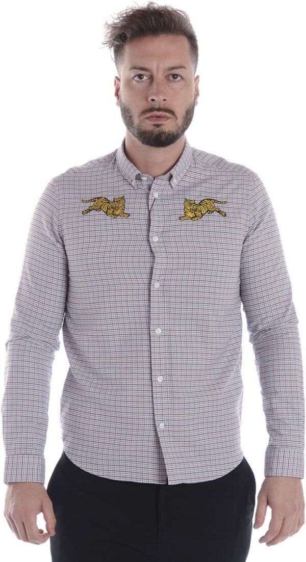 Camicia Kenzo Jumping Tiger Check Uomo Manica Lunga Casual-0