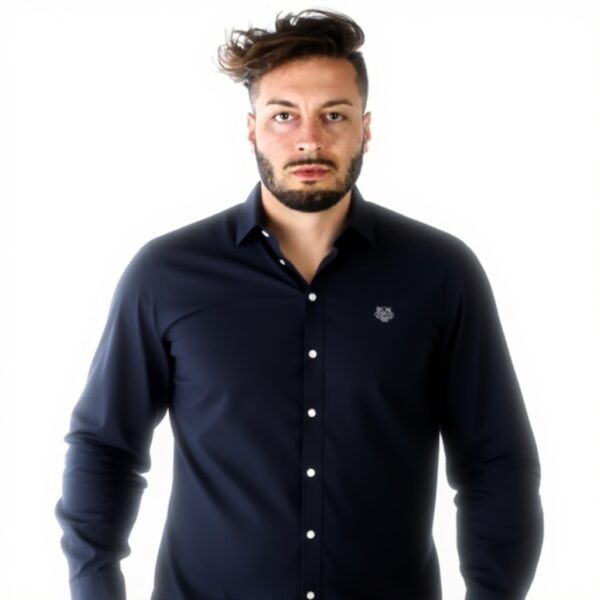 Camicia Kenzo Uomo Blu 100 Cotone Manica Lunga