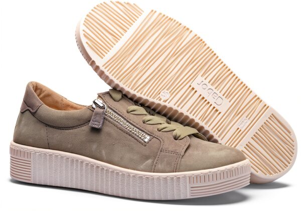 Gabor Sneaker Donna Pelle Grigio Lino Cannella Verde-5
