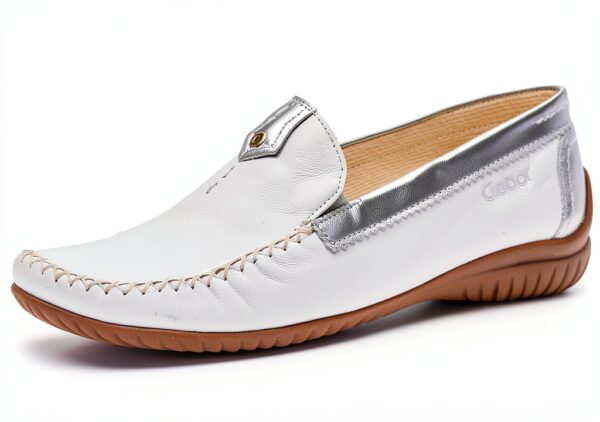 Gabor Californiano Mocassino Donna Wide Fit Bianco Argento
