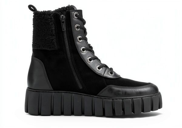 Stivaletti Gabor pelle grezza donna lacci cerniera nero-3