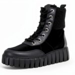 Stivaletti Gabor pelle grezza donna lacci cerniera nero-0