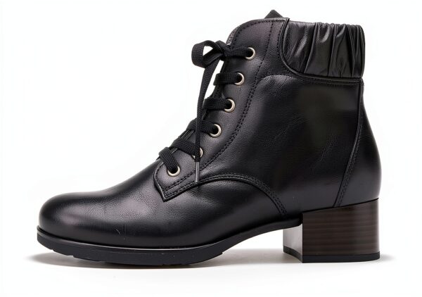 Stivaletti Donna Pelle Nero Schwarz 27 Lacci Tacco Blocco-1