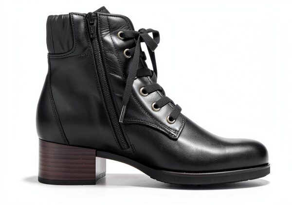 Stivaletti Donna Pelle Nero Schwarz 27 Lacci Tacco Blocco-3