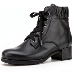 Stivaletti Donna Pelle Nero Schwarz 27 Lacci Tacco Blocco-0