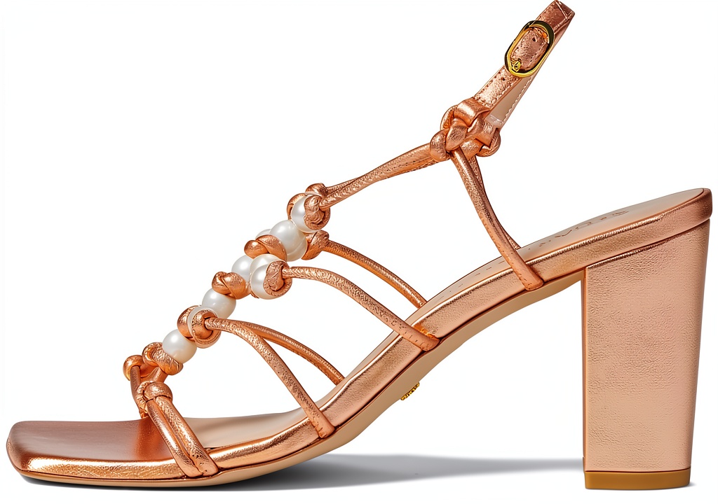Sandalo Stuart Weitzman Pearl Knot 80 Block su sfondo estivo