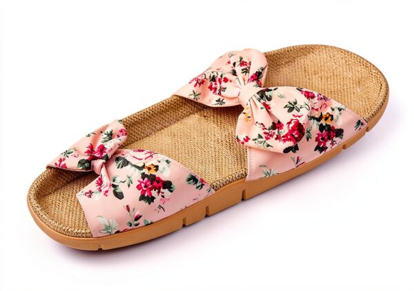 Ciabatte Infradito Pantofola Sandali Pantofole Da Donna Floreale Bowknot Lino Infradito Sandali Da Spiaggia Pantofole Con Zeppa Scarpe Da Donna-2