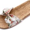 Ciabatte Infradito Pantofola Sandali Pantofole Da Donna Floreale Bowknot Lino Infradito Sandali Da Spiaggia Pantofole Con Zeppa Scarpe Da Donna-0