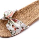 Ciabatte Infradito Pantofola Sandali Pantofole Da Donna Floreale Bowknot Lino Infradito Sandali Da Spiaggia Pantofole Con Zeppa Scarpe Da Donna-0