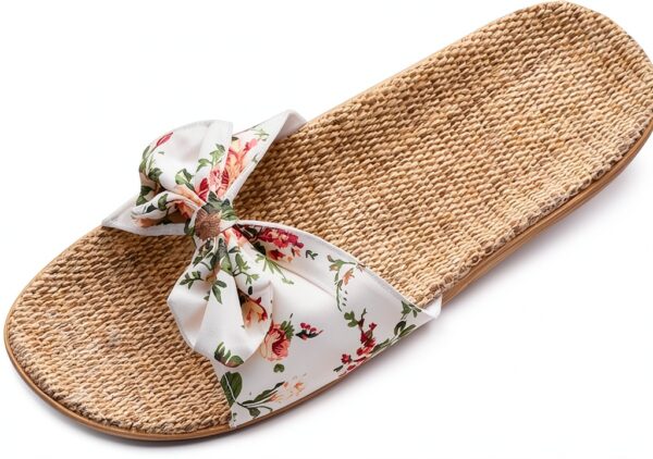 Ciabatte Infradito Pantofola Sandali Pantofole Da Donna Floreale Bowknot Lino Infradito Sandali Da Spiaggia Pantofole Con Zeppa Scarpe Da Donna-0