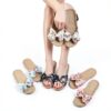 Ciabatte Infradito Pantofola Sandali Pantofole Da Donna Floreale Bowknot Lino Infradito Sandali Da Spiaggia Pantofole Con Zeppa Scarpe Da Donna-3