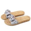 Ciabatte Infradito Pantofola Sandali Pantofole Da Donna Floreale Bowknot Lino Infradito Sandali Da Spiaggia Pantofole Con Zeppa Scarpe Da Donna-0
