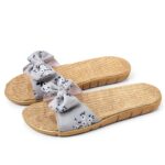 Ciabatte Infradito Pantofola Sandali Pantofole Da Donna Floreale Bowknot Lino Infradito Sandali Da Spiaggia Pantofole Con Zeppa Scarpe Da Donna-0