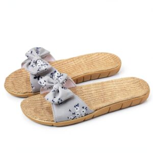 Ciabatte Infradito Pantofola Sandali Pantofole Da Donna Floreale Bowknot Lino Infradito Sandali Da Spiaggia Pantofole Con Zeppa Scarpe Da Donna-0