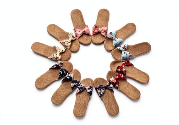 Ciabatte Infradito Pantofola Sandali Pantofole Da Donna Floreale Bowknot Lino Infradito Sandali Da Spiaggia Pantofole Con Zeppa Scarpe Da Donna-5