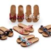 Ciabatte Infradito Pantofola Sandali Pantofole Da Donna Floreale Bowknot Lino Infradito Sandali Da Spiaggia Pantofole Con Zeppa Scarpe Da Donna-1