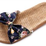Ciabatte Infradito Pantofola Sandali Pantofole Da Donna Floreale Bowknot Lino Infradito Sandali Da Spiaggia Pantofole Con Zeppa Scarpe Da Donna-0