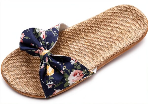 Ciabatte Infradito Pantofola Sandali Pantofole Da Donna Floreale Bowknot Lino Infradito Sandali Da Spiaggia Pantofole Con Zeppa Scarpe Da Donna-0