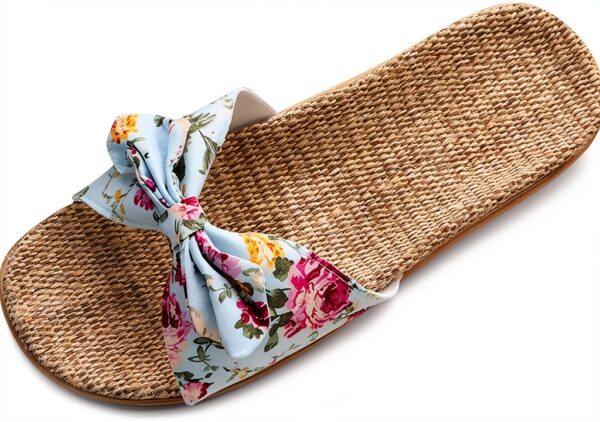Ciabatte Infradito Pantofola Sandali Pantofole Da Donna Floreale Bowknot Lino Infradito Sandali Da Spiaggia Pantofole Con Zeppa Scarpe Da Donna-0