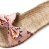 Ciabatte Infradito Pantofola Sandali Pantofole Da Donna Floreale Bowknot Lino Infradito Sandali Da Spiaggia Pantofole Con Zeppa Scarpe Da Donna-0