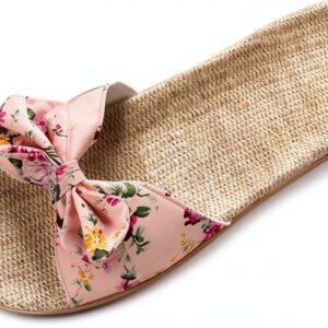 Ciabatte Infradito Pantofola Sandali Pantofole Da Donna Floreale Bowknot Lino Infradito Sandali Da Spiaggia Pantofole Con Zeppa Scarpe Da Donna-0