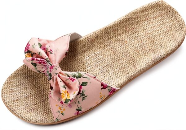 Ciabatte Infradito Pantofola Sandali Pantofole Da Donna Floreale Bowknot Lino Infradito Sandali Da Spiaggia Pantofole Con Zeppa Scarpe Da Donna-0