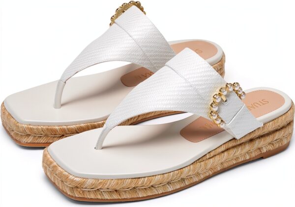 Stuart Weitzman Sandalo Espadrillas con Fibbia Perla Crema-4