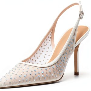 Stuart Weitzman Slingback Mesh 85 Bianco Satinato Donna 36EU-0
