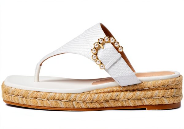 Stuart Weitzman Sandalo Espadrillas con Fibbia Perla Crema-0