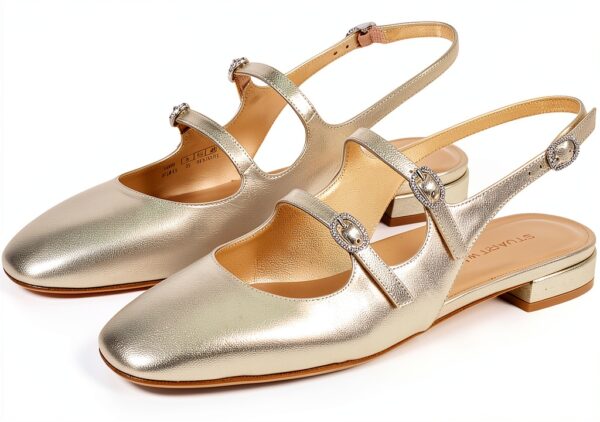 Stuart Weitzman Claris MJ Slingback Ballerine Donna Oro Chiaro-0