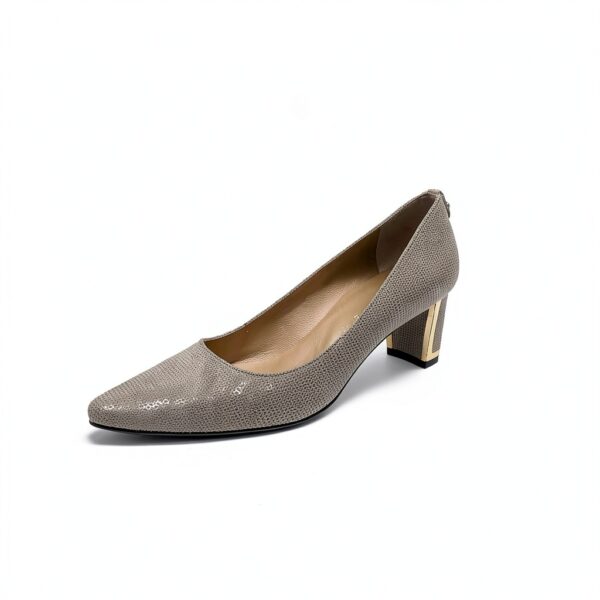 STUART WEITZMAN Logo First Class DecollǸtǸ Beige con Tacco 60 profilato Oro Logo First Class Beige-1