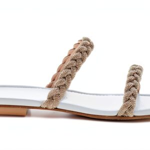 STUART WEITZMAN Sandalo Slide Addison in Pelle Bianco con Cristalli-0